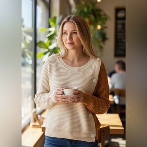 SHEIN Cream and Tan Button Sweater